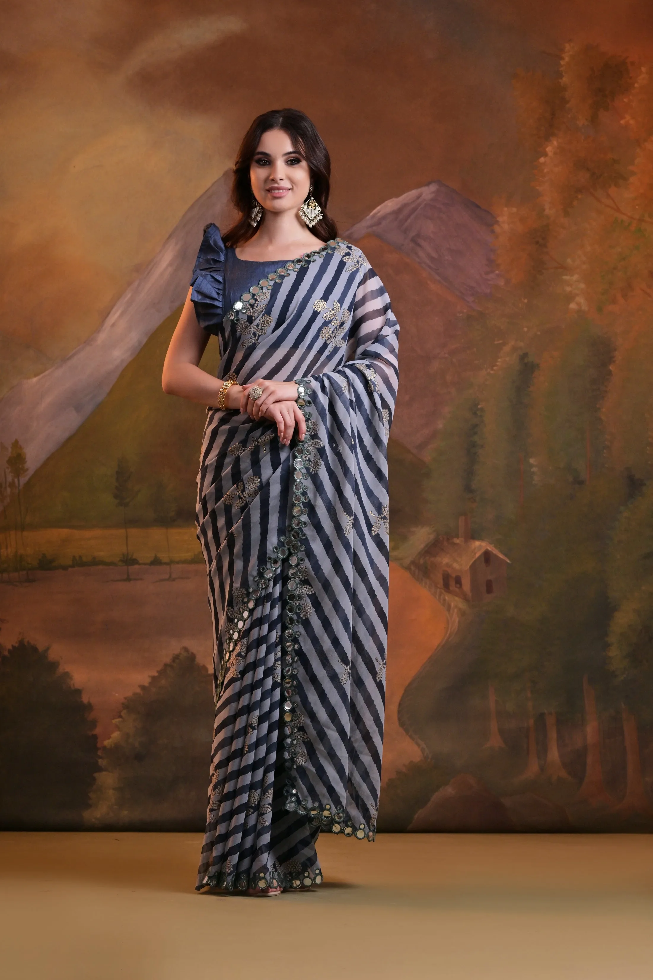 Women Party Wear Laheria Print Georgette Saree With Un Stitched Blouse
