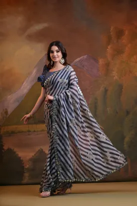 Women Party Wear Laheria Print Georgette Saree With Un Stitched Blouse