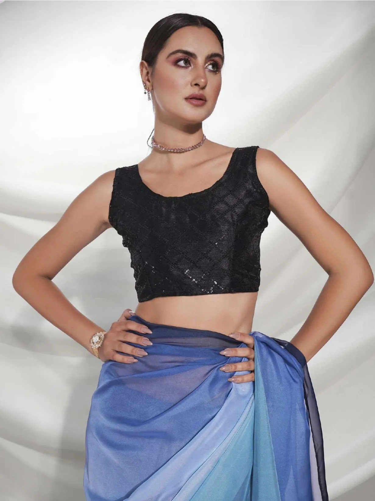 Women Party Wear Plain Blue Colour Organza Silk Saree Collection