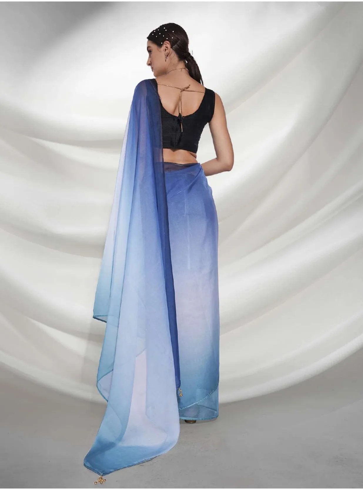 Women Party Wear Plain Blue Colour Organza Silk Saree Collection