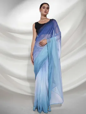 Women Party Wear Plain Blue Colour Organza Silk Saree Collection