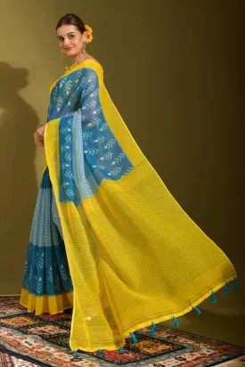 Women Party Wear Printed Linen Saree With Un Stitched Blouse