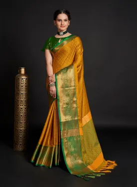 Women Party Wear Weaving Soft Silk Yellow colour Saree with Un-Stitched Blouse