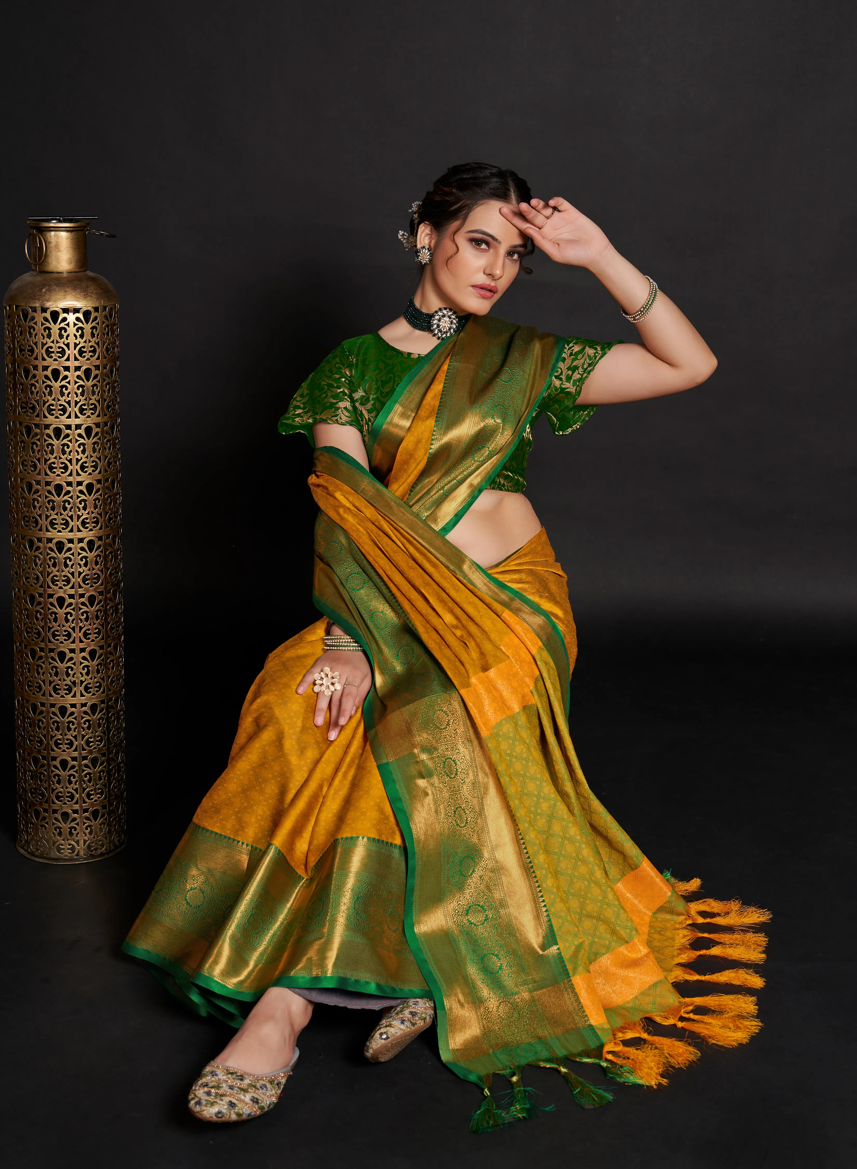 Women Party Wear Weaving Soft Silk Yellow colour Saree with Un-Stitched Blouse