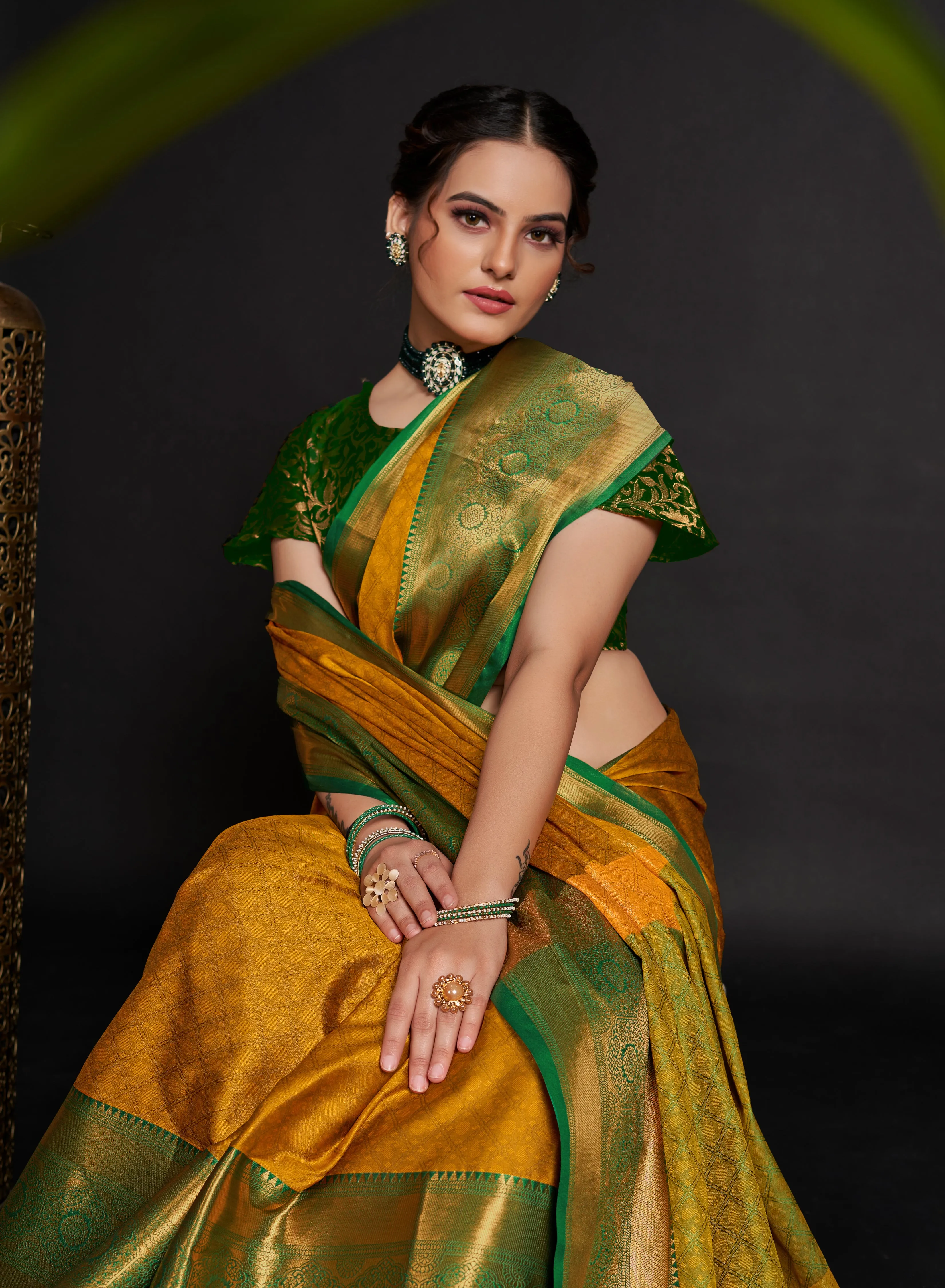 Women Party Wear Weaving Soft Silk Yellow colour Saree with Un-Stitched Blouse