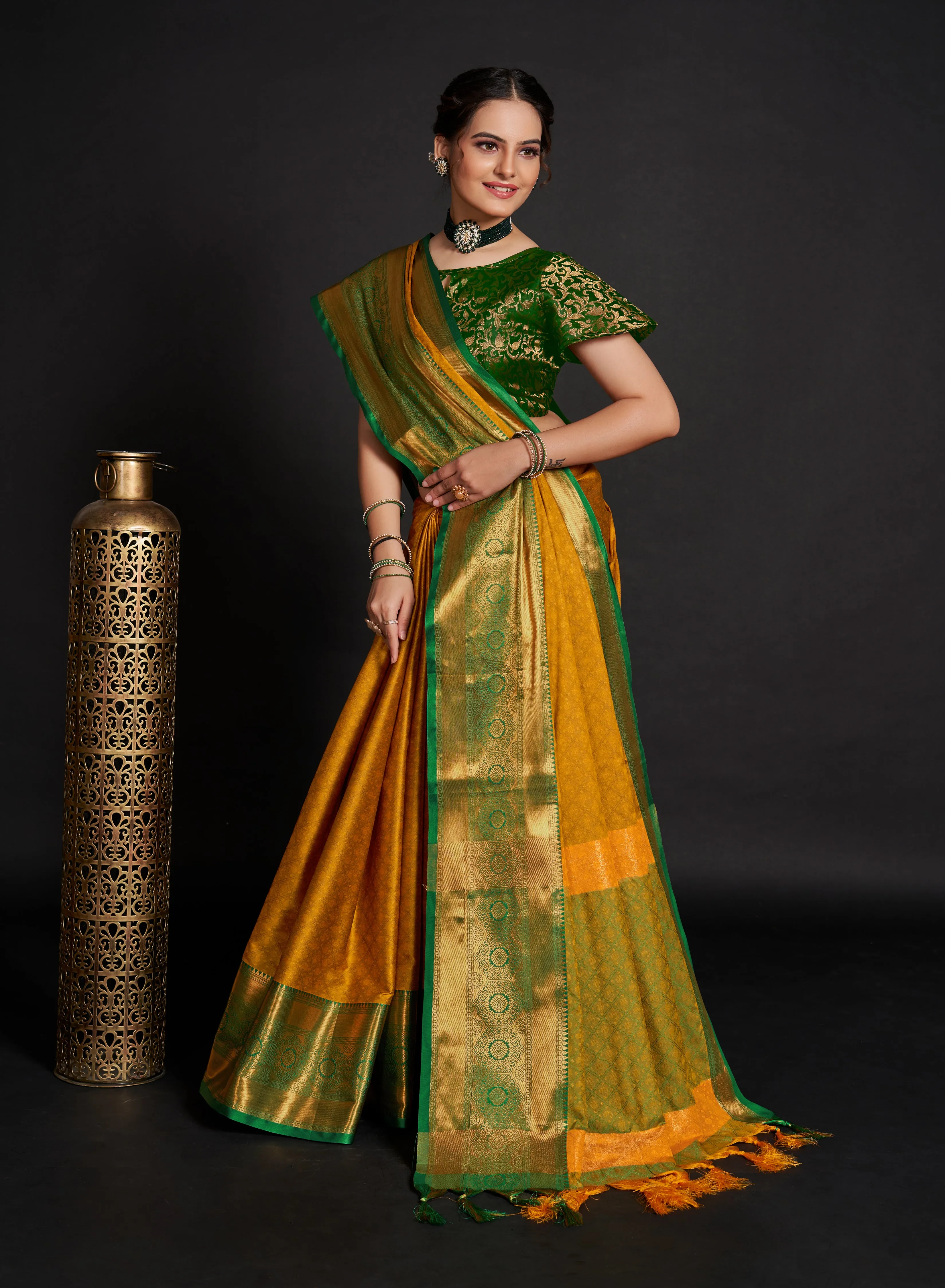 Women Party Wear Weaving Soft Silk Yellow colour Saree with Un-Stitched Blouse