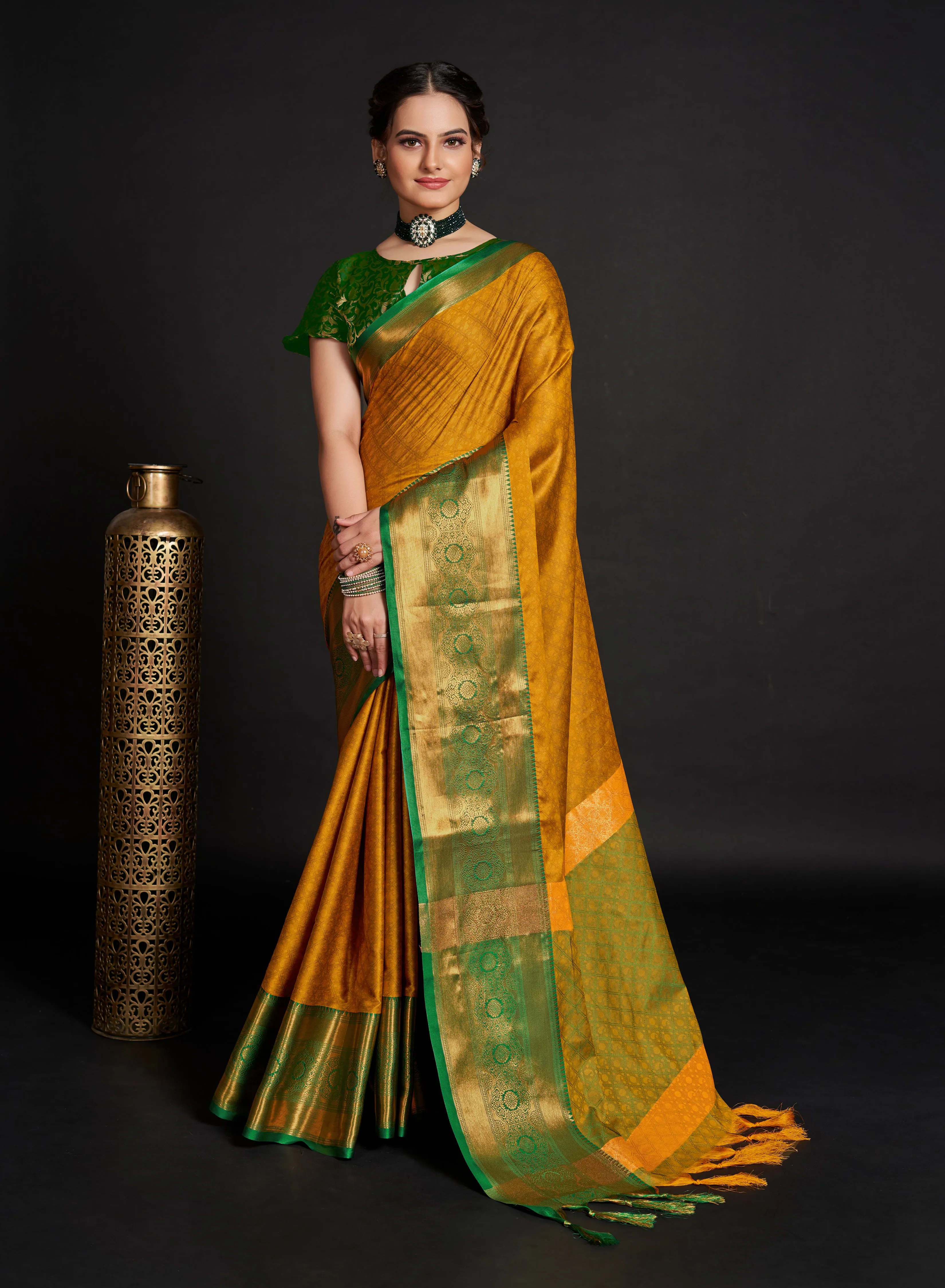 Women Party Wear Weaving Soft Silk Yellow colour Saree with Un-Stitched Blouse