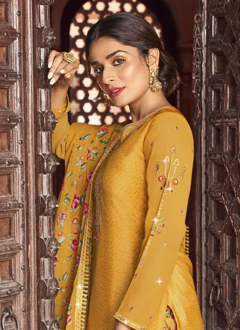 Yellow Multi Embroidered Traditional Punjabi Style Suit