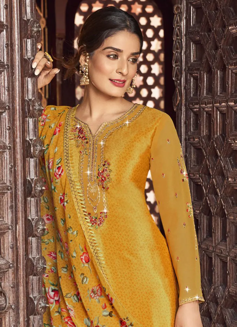 Yellow Multi Embroidered Traditional Punjabi Style Suit