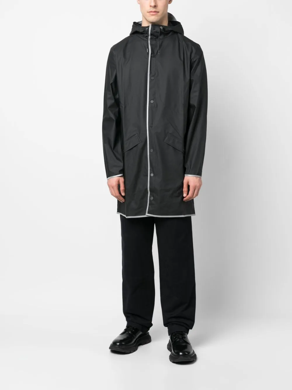 zip-up hooded raincoat