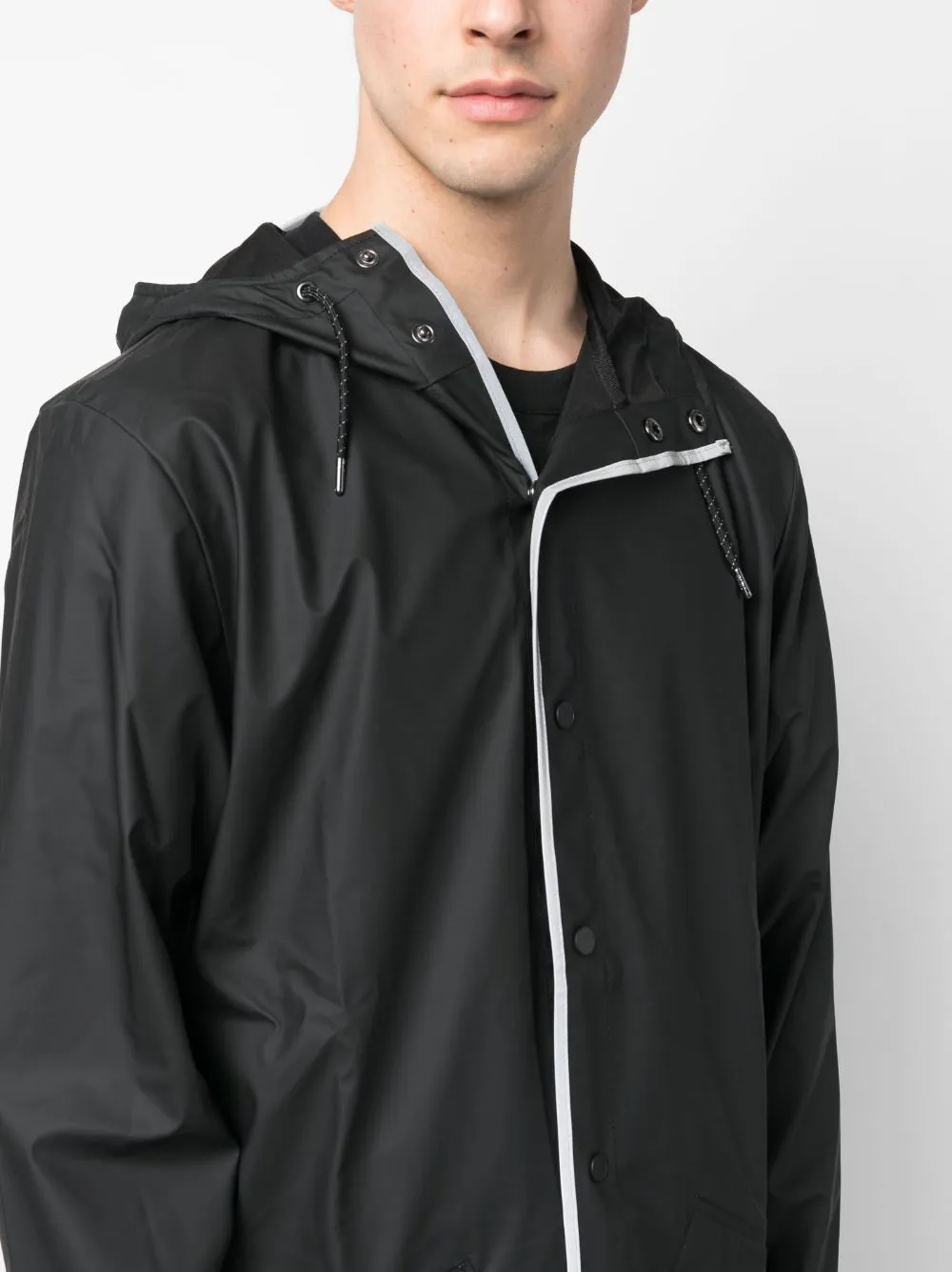 zip-up hooded raincoat